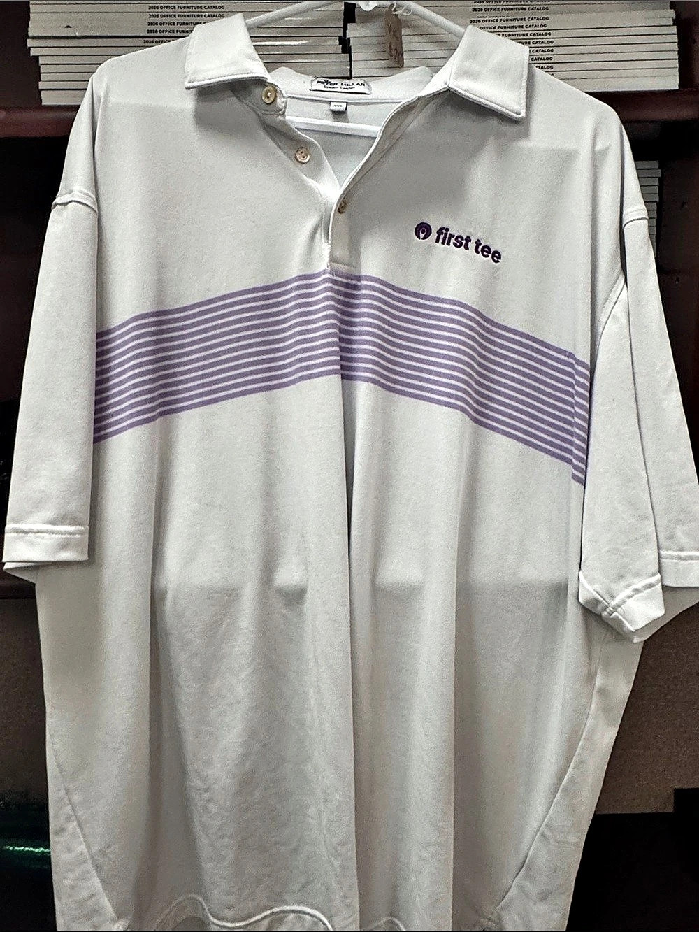 Peter Millar First Tee Striped Polo White & Purple XXL Like New